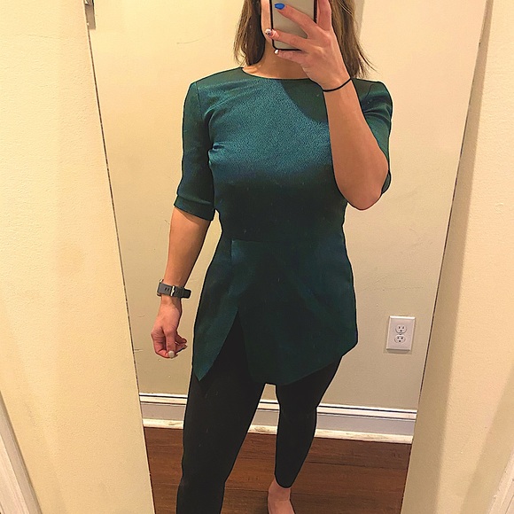 Emerald Virgin Wool & Silk Faux Wrap Peplum Tunic - Picture 3 of 11